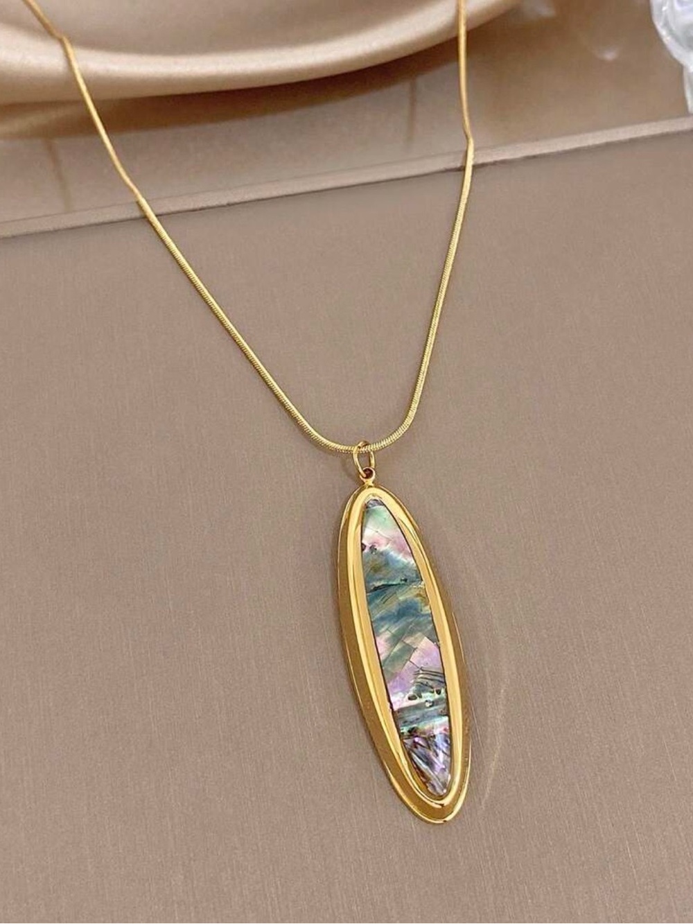 Gold Abalone Inlay Pendant Necklace - Women Jewelry